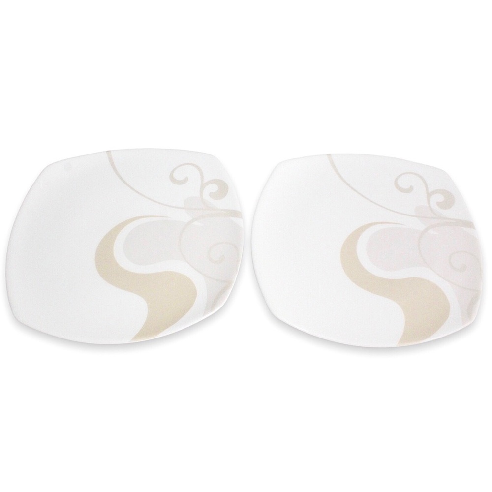 Richard Ginori Bone China Salad Plates Set of 2 White / Beige Tan Swirl Scroll
